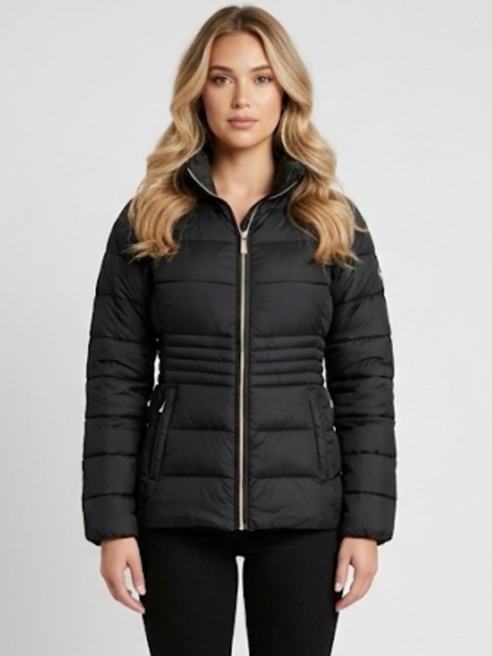 Michael Kors Packable Puffer Jacket Black Quilted Gold Hardware Size S Fitted - Picture 3 of 16